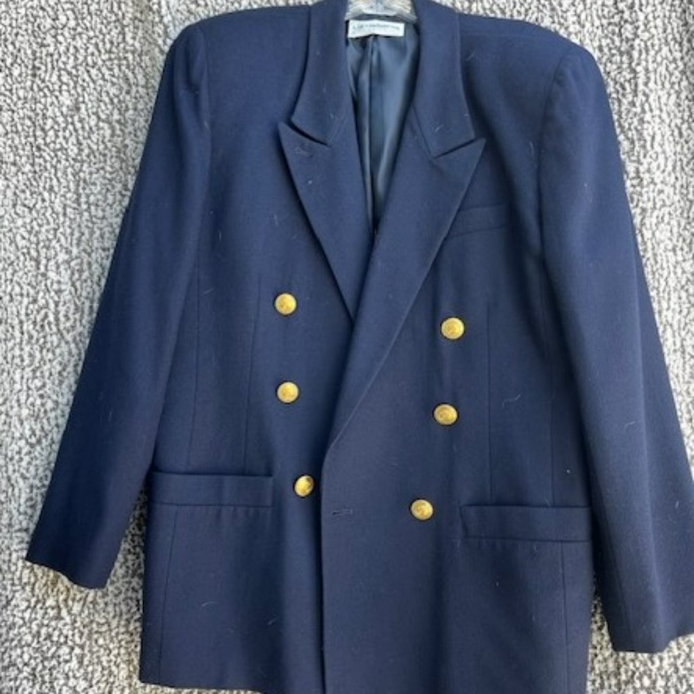 Liz Claiborne Navy Double-Breasted Blazer with Gold Buttons